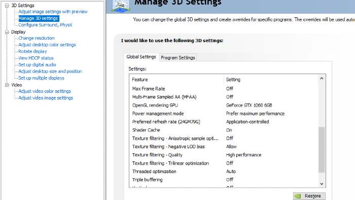 Optimize Nvidia Control Panel