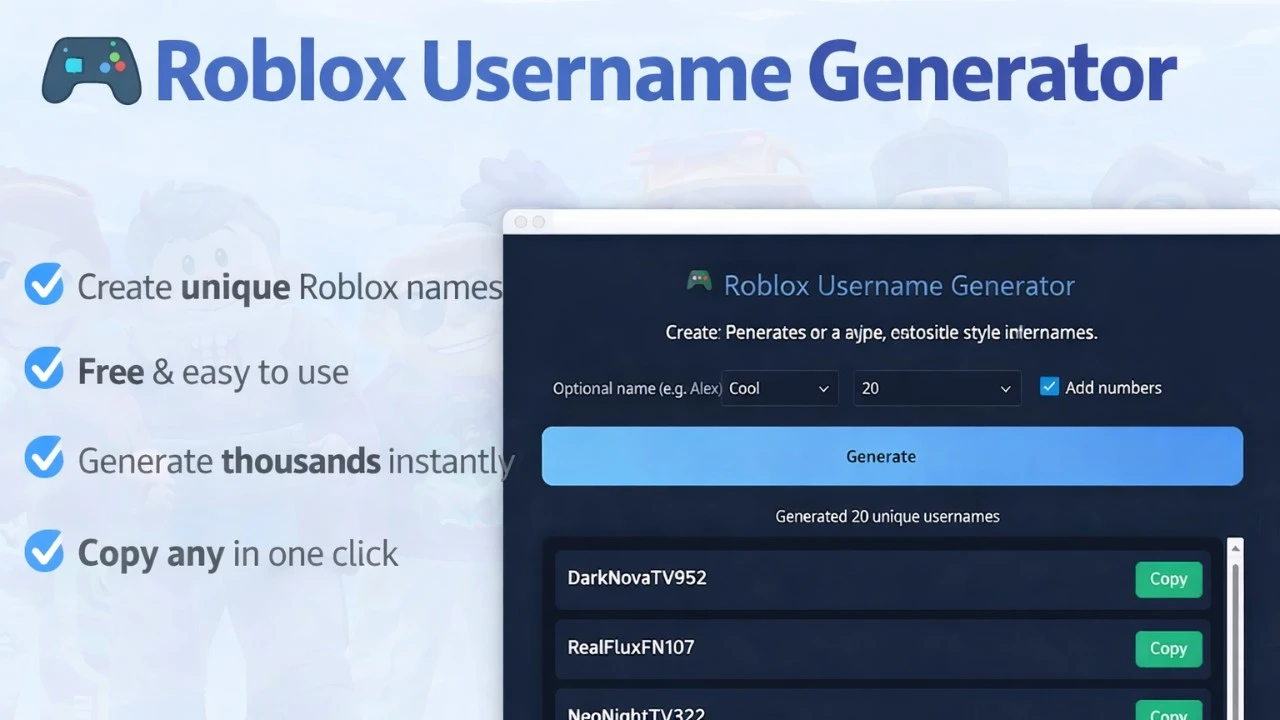 Roblox Username Generator – Create Unique & Cool Roblox Names Instantly 1 roblox username generator