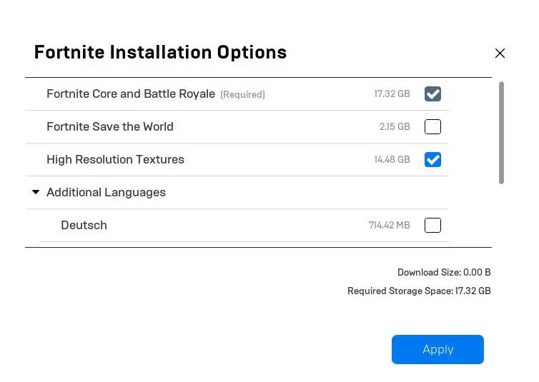 fortnite installation option